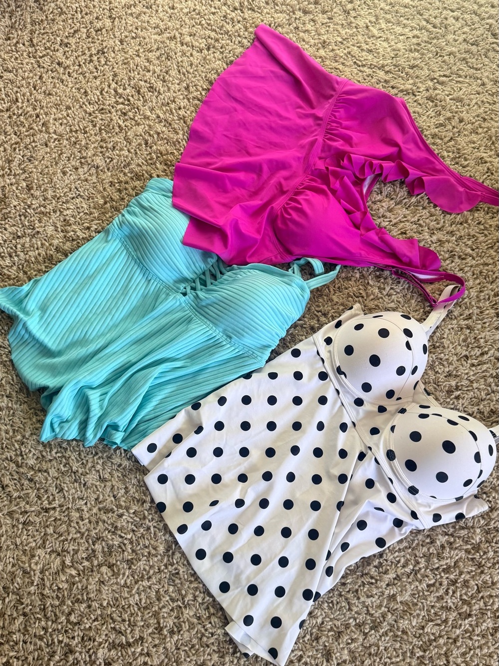 3 Plus size Tankini tops - Hot Pink, Aqua, and White Polka Dot Options